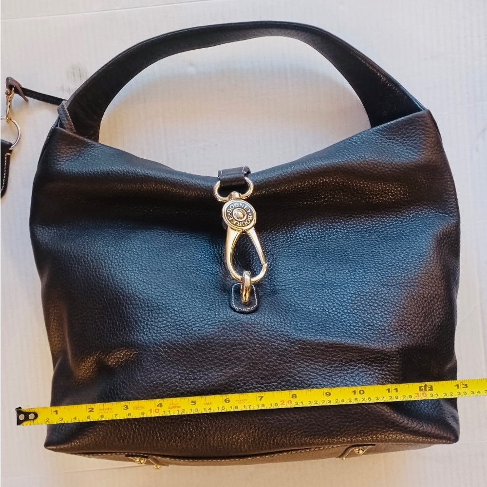 Dooney & Bourke Pebble Grain Logo Lock Shoulder Bag Dark Brown Inside Pink